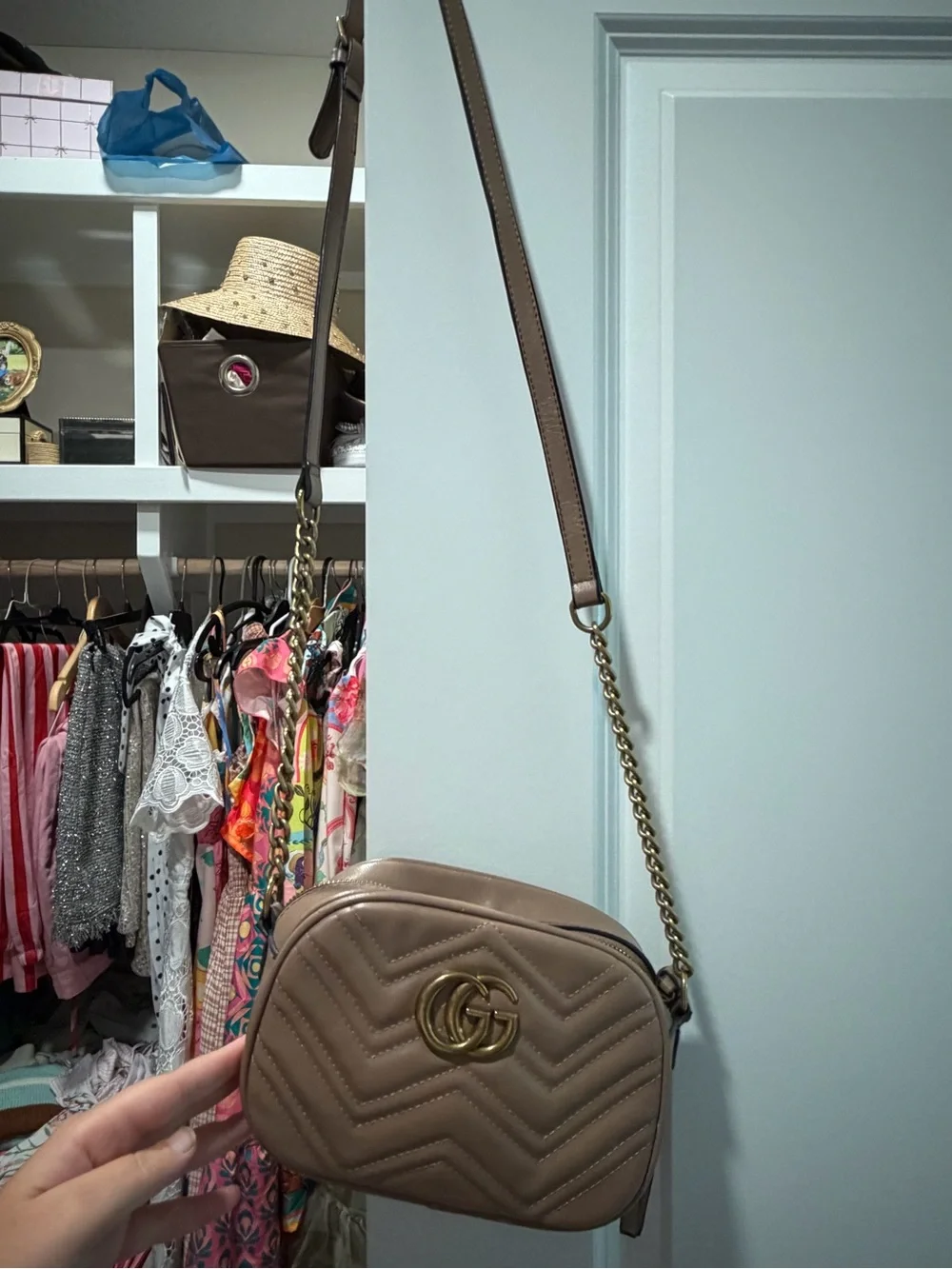 GG Quilted Crossbody Bag in Taupe